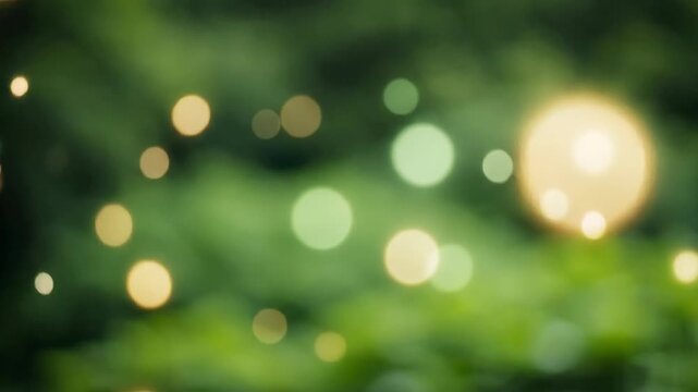 Abstract bokeh lights in green forest background video for microstock