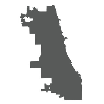 Chicago city map silhouette isolated on white background showing the municipal boundary geographic outline shape