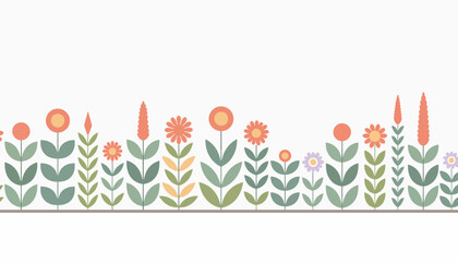 Obraz premium Colorful floral pattern with daisies and tulips on white background.