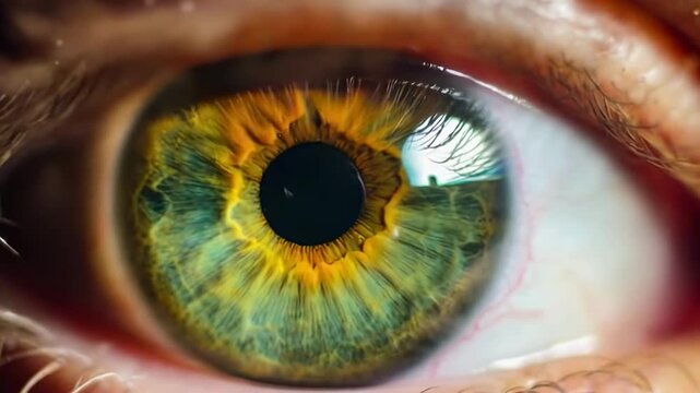 Close-up video of a vibrant eye, capturing intricate iris details from a macro angle.