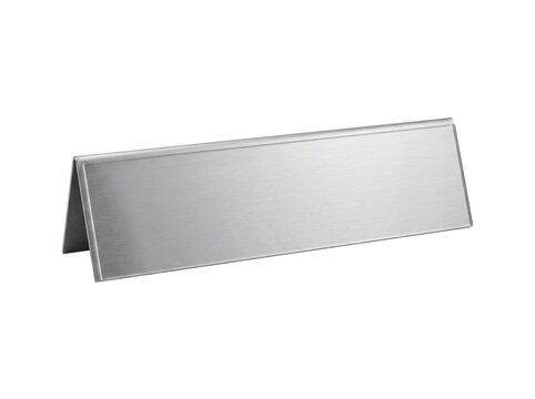 Blank brushed metal desk name plate isolated on transparent background
