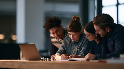Obraz premium Diverse Team Brainstorming Together in Modern Office, Collaborative Business Meeting