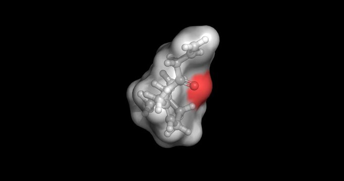 Alpha-Damascone, a key rose aroma compound with a rich floral-fruity scent profile, 3D molecule 4K spinning