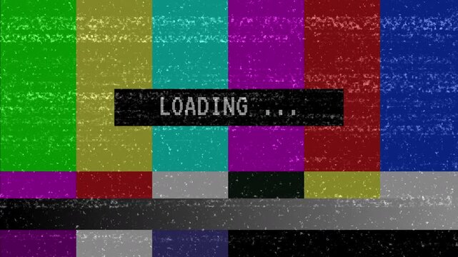 Analog Television Loading Screen with Color Bars, Static and Glitch, 4k quality video
