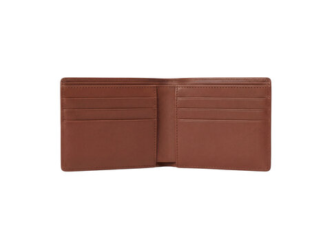 Open brown leather wallet isolated on transparent background
