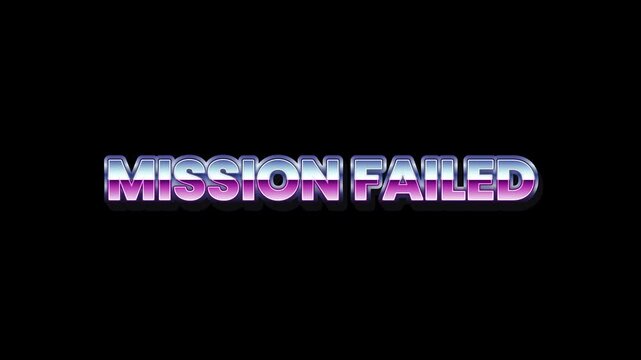 Retro-style 'Mission Failed' text overlay with a vibrant gradient reflecting a classic video game failure screen, designed for retro gaming themes and nostalgic design projects