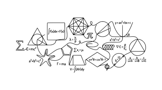 Abstract Math Formulas and Geometric Shapes on Transparent Background