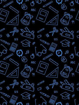 Back to school outline seamless pattern. Education learning doodle background. School themed doodle seamless pattern. School supplies pattern background 