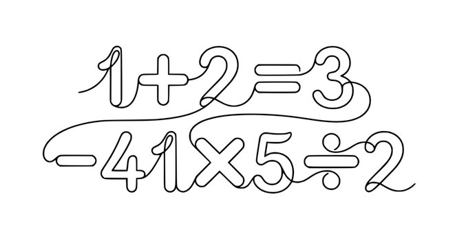 Handwritten math equation 1+2=3 and -4x5&divide;2 on transparent background