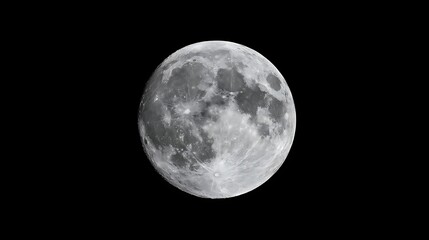 Fototapeta premium A detailed full moon shines brightly against a stark black night sky. Perfect astronomy background for science and nature projects.