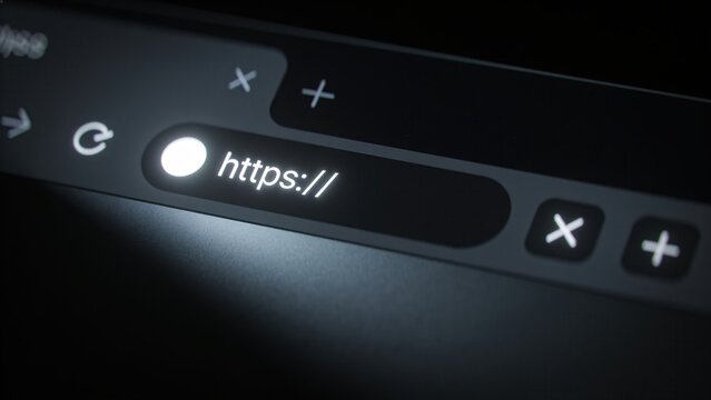 Dark Mode Web Browser Interface with Secure HTTPS Address Bar