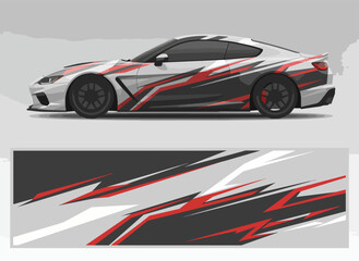 Fototapeta premium Sporty car with dynamic red and black racing decals