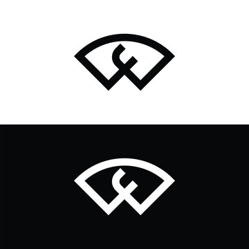 Abstract letter wf logo design set in black and white minimalist style