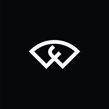 Abstract letter wf logo design white on black background minimalist style