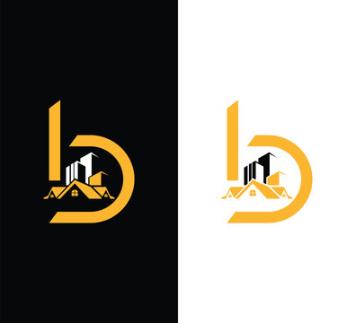 Modern letter b real estate logo design set on black and white background