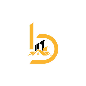 Modern letter b real estate logo design featuring house and city skyline
