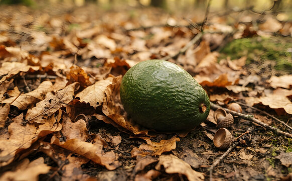 Avocado on Dry Fallen Leaves