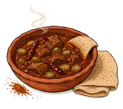 Traditional Sudanese Mullah Stew with Kisra Flatbread and Okra