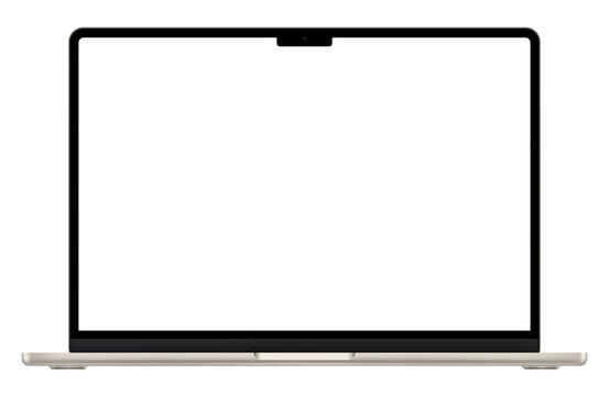 Realistic gold laptop empty screen frame overlay mockup. Mobile PC display template isolated on transparent bg. Device front view. Notebook display border for social media. Vector illustration