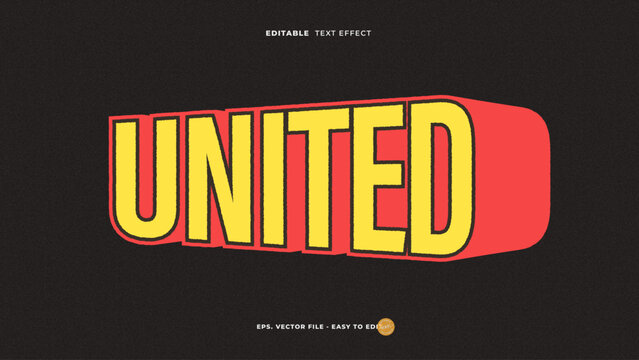 United Text Effect, Editable Retro Shadow Text Style.