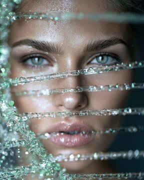 Athletic human face woven from glowing neon green hydroponic water mist and translucent nutrient tubes with dark gradient background on right.