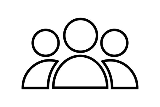 Outline people group icon showing three person team or community structure for web design.
