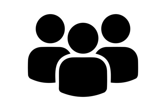 Solid black three person team icon for leadership management or community group members.