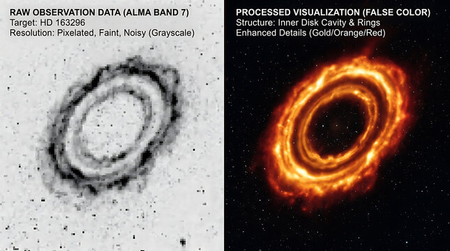 First images of a supermassive black hole at the center of the m87 galaxy presented in grayscale and false color