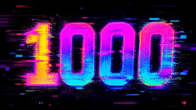 サイバー風 数字1000ネオンロゴ