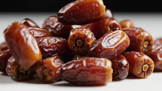Pile of Fresh Kurma Dates Fruit Close Up Shot