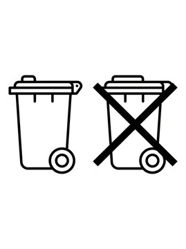 Waste Disposal Symbols: Standard Wheelie Bin and Do Not Throw in Trash Icon for Environmental Labels