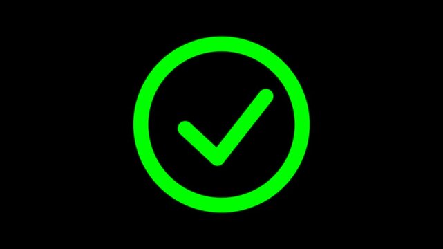 Green Checkmark Icon with Circle Border Approved and Success Symbol on Black Background