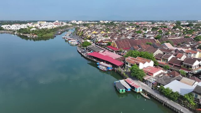 Aerial view of the ancient city of Hoi An and the Thu Bon River in Vietnam