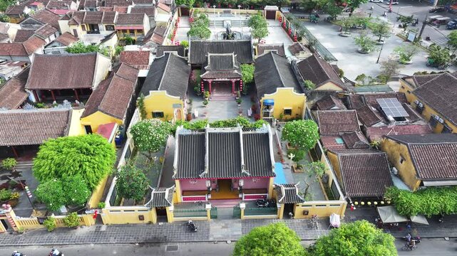 Aerial view of the ancient city of Hoi An and the Thu Bon River in Vietnam