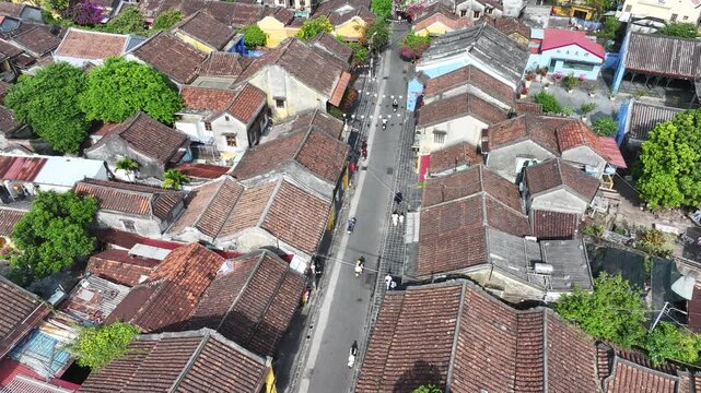Aerial view of the ancient city of Hoi An and the Thu Bon River in Vietnam