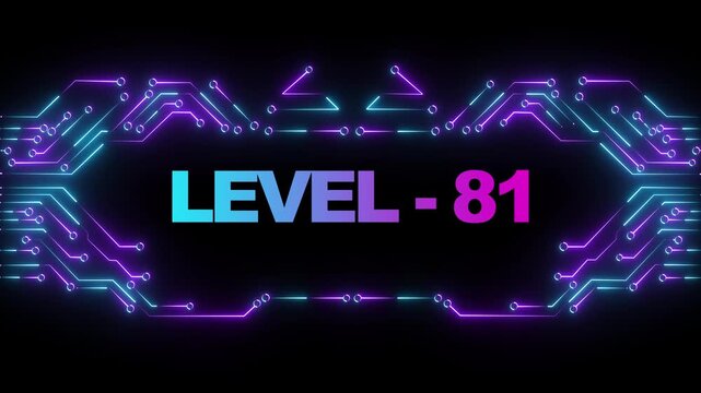 Level 81 neon gaming interface with glowing cyber circuit board background