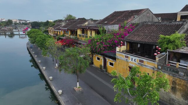 Aerial view of the ancient city of Hoi An and the Thu Bon River in Vietnam