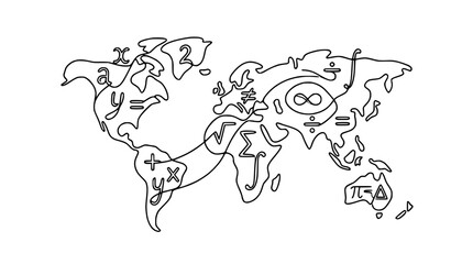 Fototapeta premium World Map with Mathematical Formulas and Symbols, Education Concept, Isolated