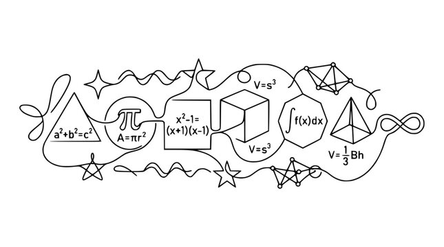 Hand-Drawn Math Formulas and Geometric Shapes on Transparent Background