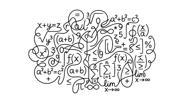 Abstract Math Formulas and Symbols Clustered Together, Isolated
