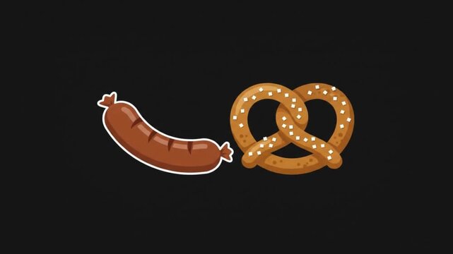 Bavarian Sausage and Pretzel Animated Icon for Oktoberfest