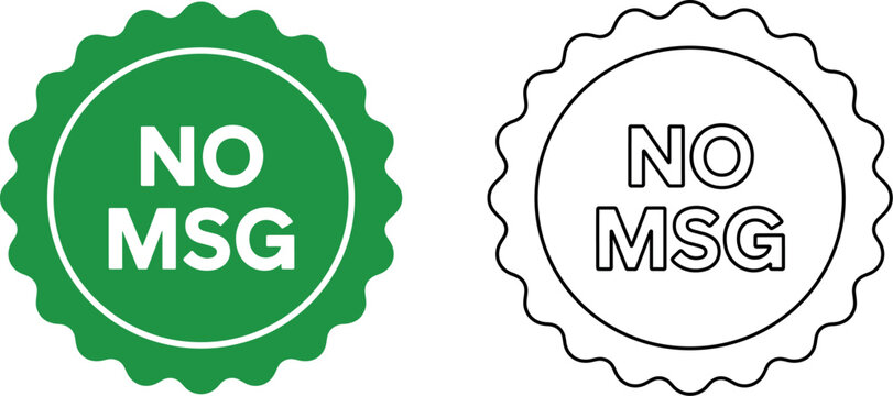 Green and outline No MSG badge icons set isolated on white background for food packaging design to show healthy product quality.