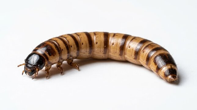 Macro Shot of a Superworm Larva Isolated on White Background - Zophobas Morio Insect