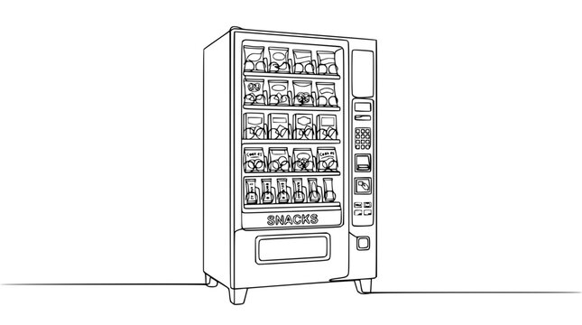 Vending Machine with Snacks, Isolated Line Art Illustration