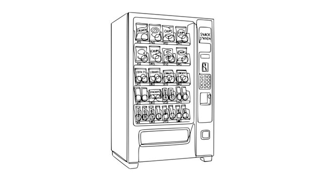 Vending Machine Line Art Isolated on Transparent Background