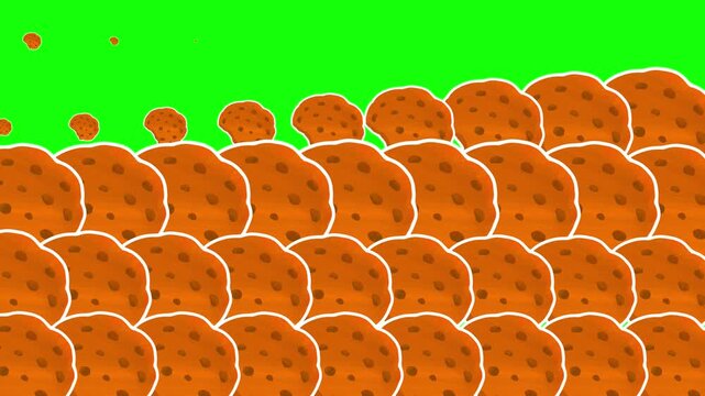 4K motion graphics transition animation of choco chips cookies on chroma key green screen background.