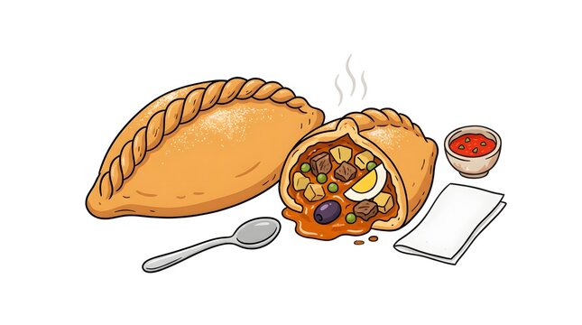 Salte&ntilde;a Bolivian juicy baked empanada flat vector food illustration