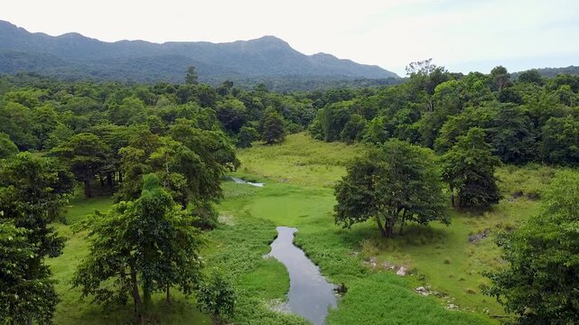 Aerial rising over landscape of Nino Konis Santana National Park of Lautem District, Timor-Leste, Southeast Asia
