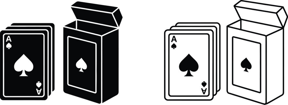 Deck of Playing Cards and Box Icons, Casino Gaming Symbols for Poker, Gambling, Entertainment, Card Games, and Recreation