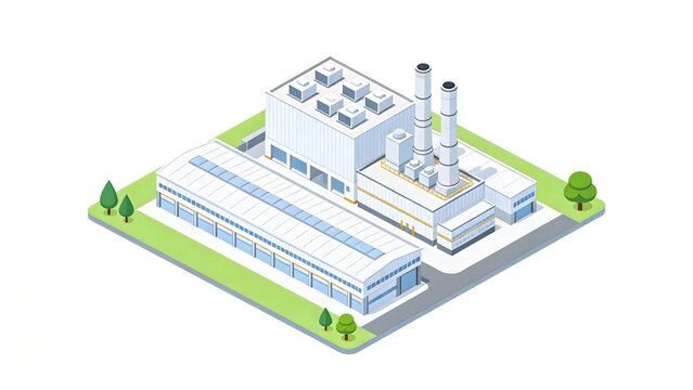 Industrial factory complex with chimneys